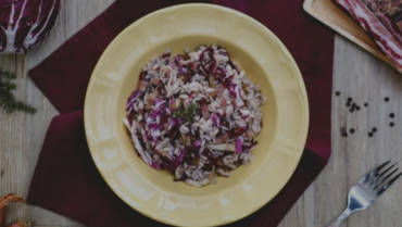 Risotto with radicchio and speck with Extra Virgin Olive Oil and Truffle